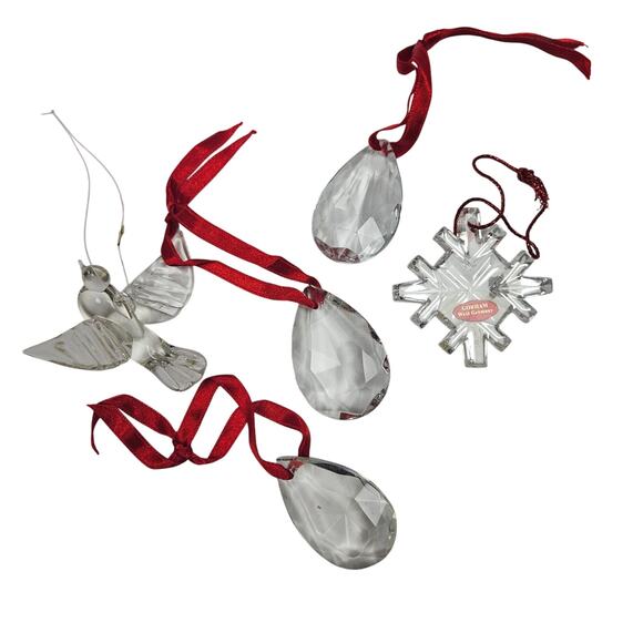 Lot of 5 Crystal Ornaments 3Crystal Drops, 1 Gorham Snowflake, 1 Bird 2" - 2.5" - Picture 1 of 4